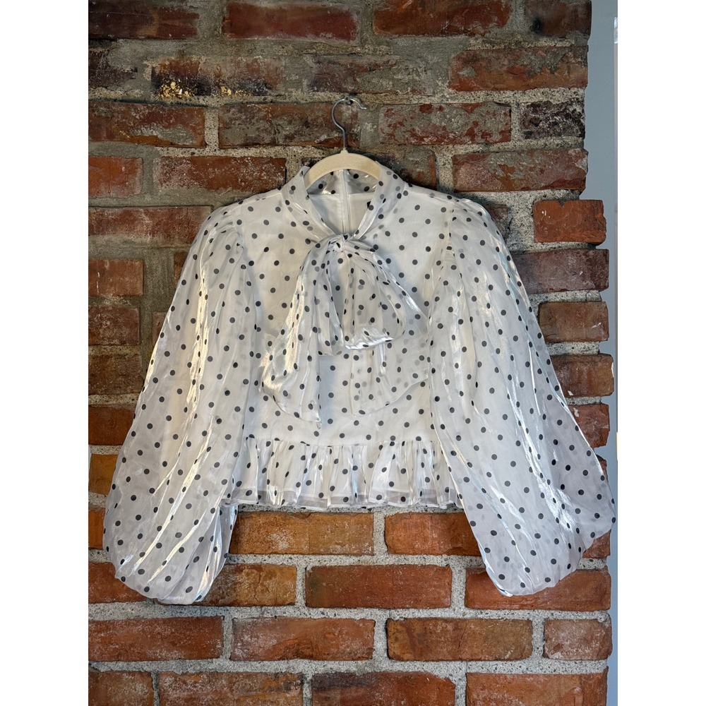 Sister Jane XS Polka Dot Sheer Blouse Bow Detail Retro Chic‎